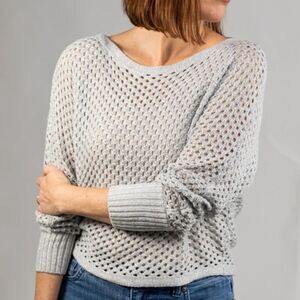 Express Waffle Crochet Metallic Acrylic Gray Knit Sweater Crop Top Size XS/TP